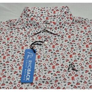 Rhoback Performance Polo The Lifeguard Beach Design Mens Size Large NWT New